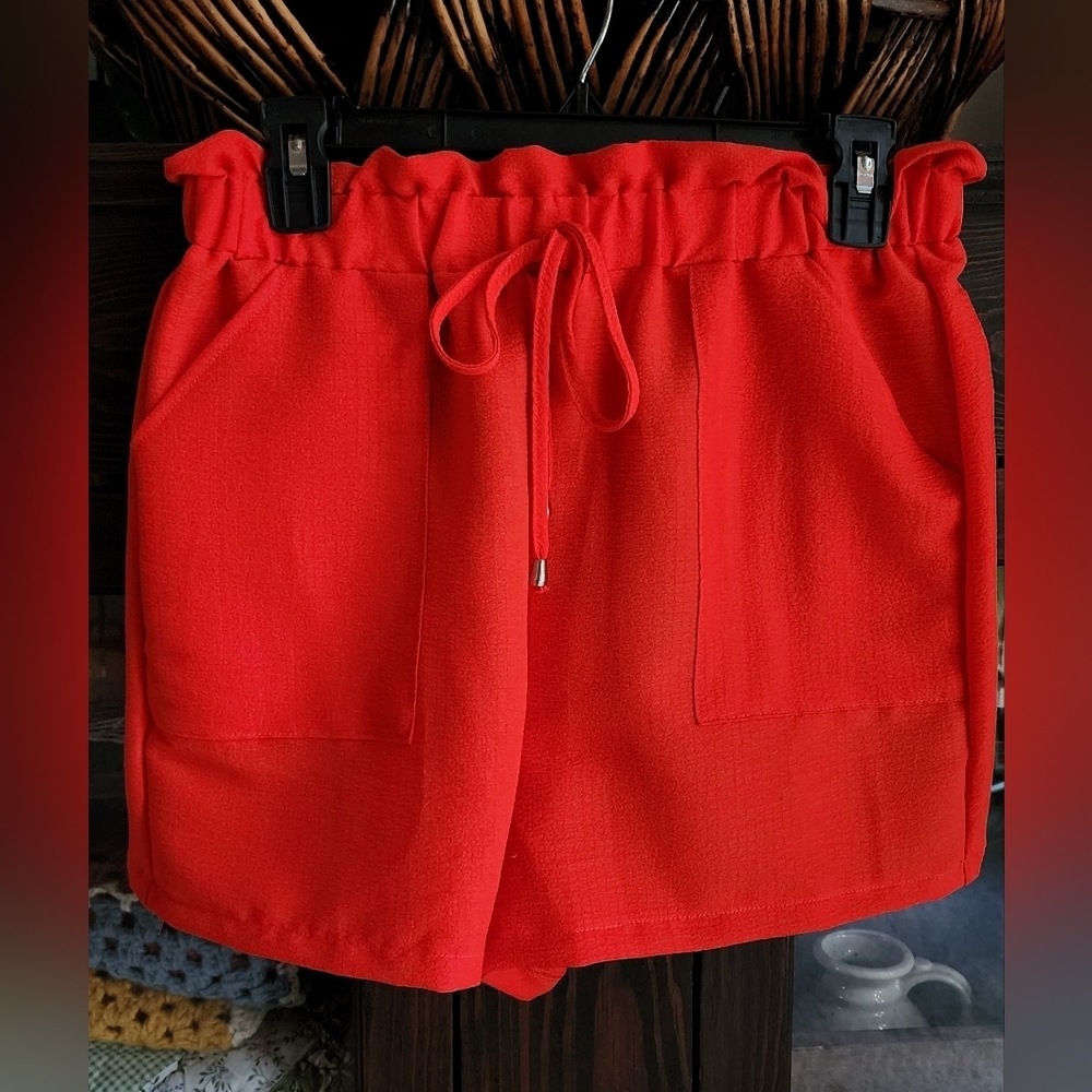SHEIN Red High Waist Paperbag Shorts